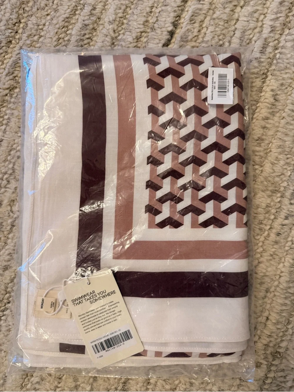 Monday Swimwear Brown White Geometric Swim Sarong